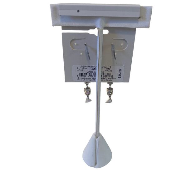 Pave & Silver Toned Linear Drop Earrings. - Picture 4 of 5